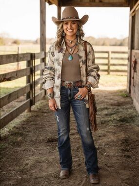Bit & Bridle Vintage-Style Farm & Tractor Print Western Shirt - Size XL